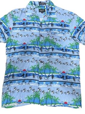 Men's Hawaiian Shirt Premium Quality Tropical Design Short Sleeve Blue -(MEDIUM)